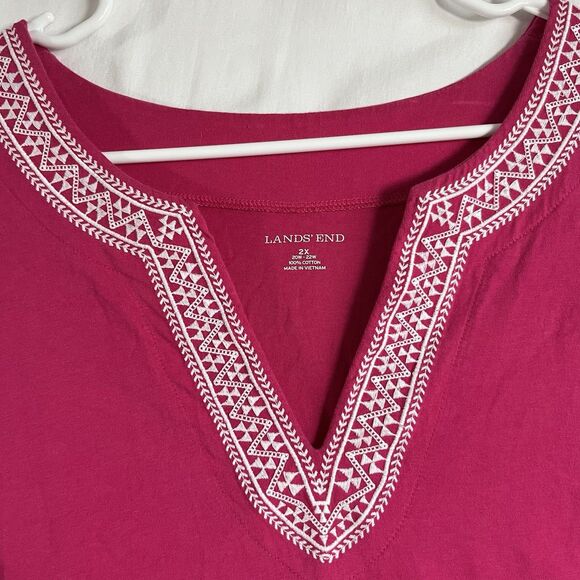 Lands End Pink Sz 2X Knee Length Sleeveless Dress Spilt Neck Embroidered Pockets - Picture 8 of 8